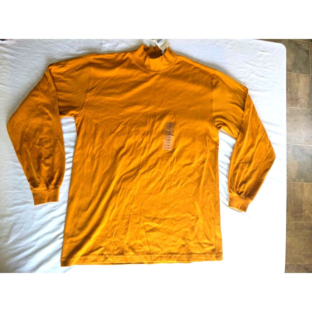 Vintage St. John's Bay Mustard Yellow Mock Neck Long Sleeve Tee - Size L Tall